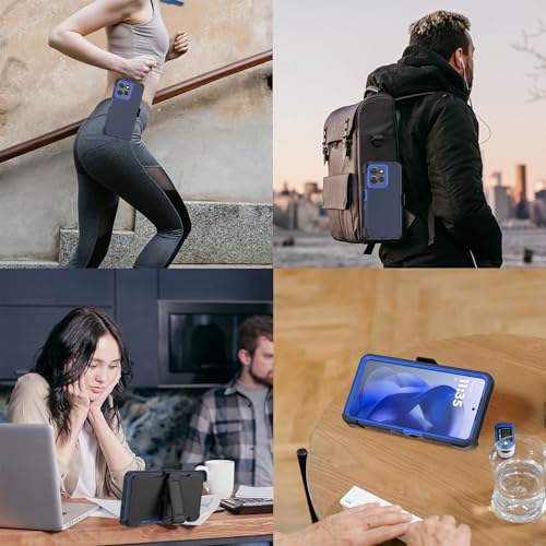 Rugged Phone Case for Moto G Power 5G 2025/Moto G Play 2025, with Belt Clip Holster & Kickstand Heavy Duty Shockproof Protective Full Body Case (Blue) - color: Blue