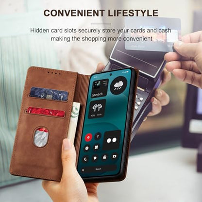 Jasonyu Flip Wallet Case for Nothing Phone 4a Pro 5G,Brown | PU Leather Magnetic Folio Cover,with Card Holder,Kickstand,TPU Shockproof,Durable,Protective Phone Case - color: Brown, size: Nothing Phone 4a Pro