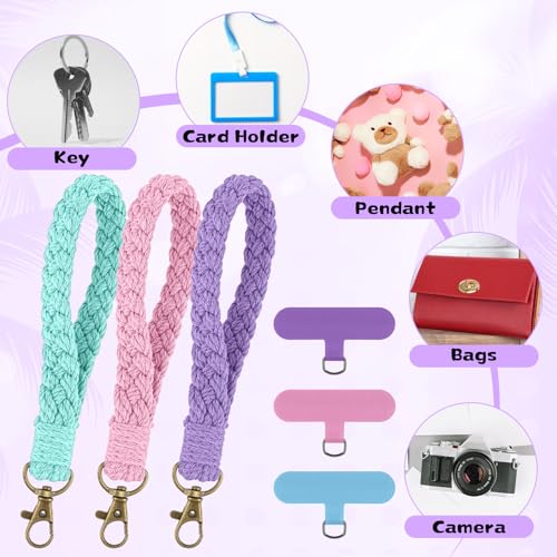 Ymapinc 3 Pack Phone Wrist Strap, Colorful Phone Lanyard Bracelet with Universal Patch, Wristlet Keychain for Smartphones – Compatible with 4-6.7 Inch Full-Coverage Cases