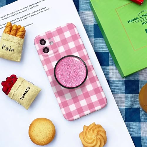 Adhesive Phone Grip,Soft Silicone Cell Phone Stand Collapsible Holder for iPhone and Smartphone - Glitter Pink