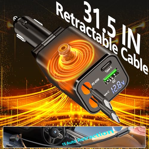 Apple MFi Certified Retractable Car Charger, 120W PD/QC USB C Car Charger - color: Bronze Black