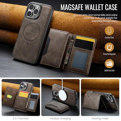 K2 2 in 1 Detachable Magnetic Phone Cases Compatible with iPhone 16 Pro Max Case with Card Holder RFID Blocking, Compatible with Magsafe Wallet, Leather 6.9'' (Coffee, iPhone 16 Pro Max) - color: Coffee, size: iPhone 16 Pro Max