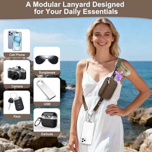 Phone Lanyard Crossbody with Detachable RFID Wallet (Brown, Large) - color: Brown, size: Large