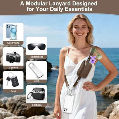 Phone Lanyard Crossbody with Detachable RFID Wallet (Brown, Large) - color: Brown, size: Large
