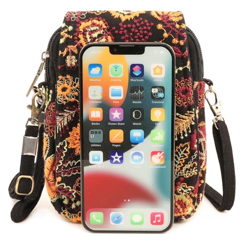SILKAREA Embroidered Cute Mini Crossbody Bag for Women Small Handbags Wristlet Wallet Bag Cell-phone Pouch Coin Purse - color: Embroidered Yellow