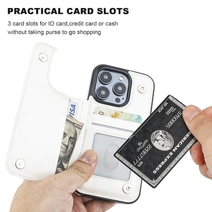 ONETOP for iPhone 15 Pro Wallet Case with Credit Card Holder,White | Kickstand,ID/Cash Holder,Case Wallet with Card Slots,Double Magnetic Clasp,Durable PU Leather Shockproof Cover for Women Men - color: White