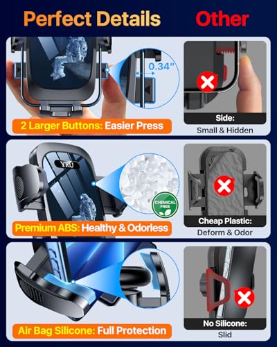 YRU【True Military-Grade Safety & Patent Certs】360°Rotation Car Phone Holder【100+LBS Strong Suction & Clip】Windshield Dash Vent Cell Phone Mount Cradle for iPhone17 16 Pro Max Truck Samsung, Black Blue - color: Black Blue