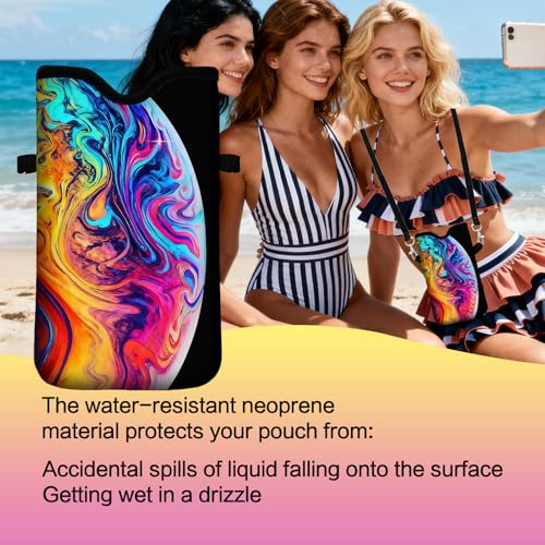 Men Women Neoprene Cell Phone Sleeve Pouch Case Bag with Crossbody Strap/Neck Lanyard 7.5 X 4.3 in (Colorful Earth Pattern) - color: Colorful Earth Pattern