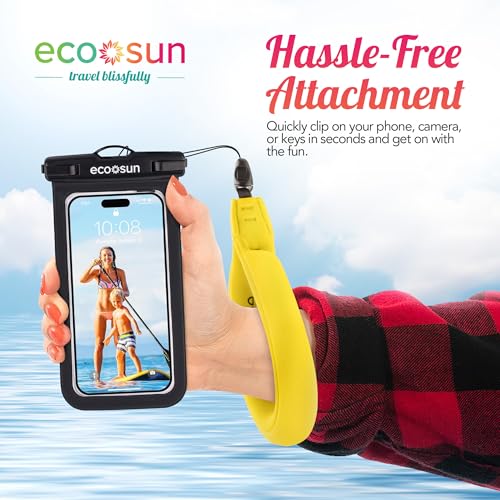 Eco Sun Waterproof Phone Pouch & Floating Wrist Strap Bundle (2-Pack Each) – Waterproof Phone Case + Float Strap – Travel & Beach Essentials Designed in Hawaii – Fits iPhone 17 Pro Max, GoPro, Cameras