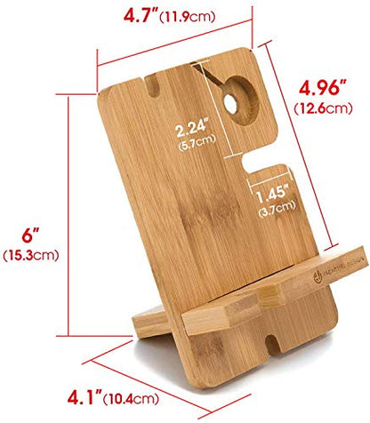 JACKCUBE DESIGN Bamboo Charger Dock Stand Multi Device Charging Station Organizer Holder for Smartphone Cellphone Mobile Phone MK243A
