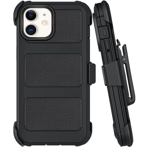 Belt Clip Holster Compatible with iPhone 12 Defender Case with 360° Rotating Stand - Heavy Duty Protection Anti-Drop Shockproof, Black - size: iPhone 12