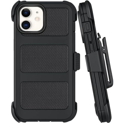 Belt Clip Holster Compatible with iPhone 12 Defender Case with 360° Rotating Stand - Heavy Duty Protection Anti-Drop Shockproof, Black - size: iPhone 12