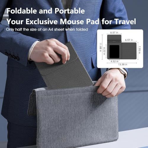 Foldable Travel Mouse Pad with 15W Qi Wireless Charger & Writing Tablet - color: Black
