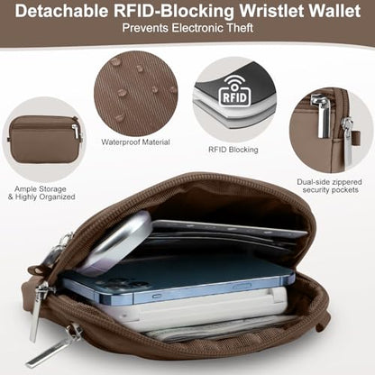 Phone Lanyard Crossbody with Detachable RFID Wallet (Brown, Large) - color: Brown, size: Large