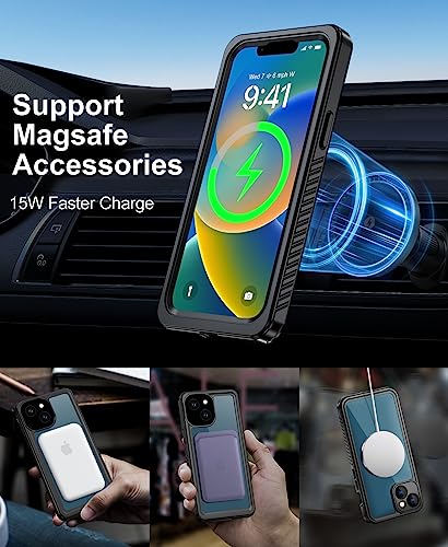 Beeasy for iPhone 13 Waterproof Case Compatible with Magsafe IP68 Underwater Military Grade, Phone Case with Shockproof, Dustproof, Rugged 360 Full Body Protection Cover Black - size: iPhone 13 (6.1")