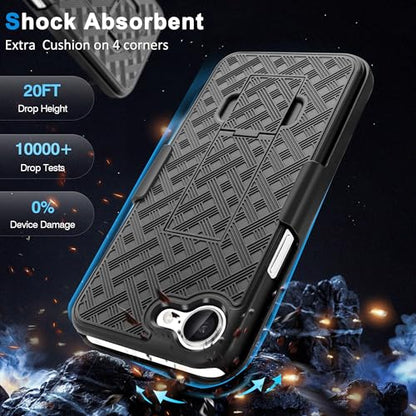 Fingic for iPhone 17e/ 16e Case with Belt Clip Holster Case Kickstand | Slim Combo Shell with Swivel Holster Rugged Shockproof Antiscratch Protective for iPhone 16e 2025/ 17e 2026 6.1 inch , Black