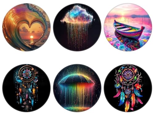 6 Pack Universal Phone Grip,Cell Phone Finger Holder Stand for Smartphone and Tablets - Colorful Wave Boat Black