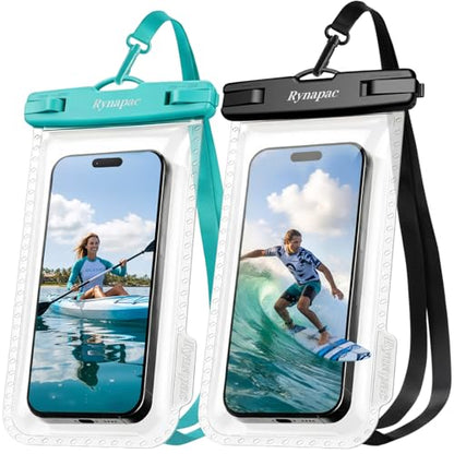 Rynapac Waterproof Phone Pouch 2 Pack, Waterproof Phone Case, [Up to 8.5''] | Face Unlock, Touchscreen, Durable IPX8 Dry Bag for iPhone 17 16 15 Pro Max, Includes Lanyard, Beach & Cruise Essentials 2026 - color: [Mint + Black] Waterproof Phone Pouch