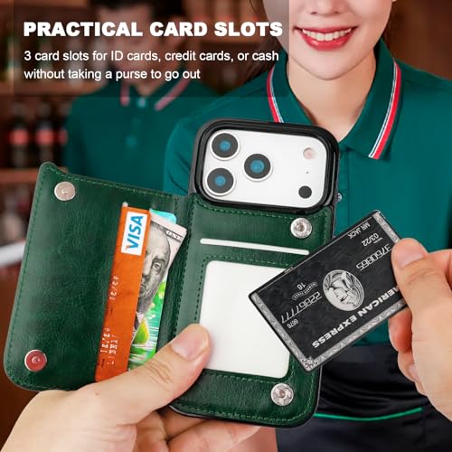 ONETOP for iPhone 18/17 Pro Wallet Case with Credit Card Holder,Green - color: Green