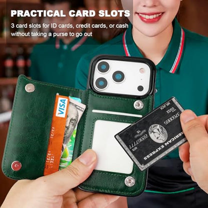ONETOP for iPhone 18/17 Pro Wallet Case with Credit Card Holder,Green - color: Green