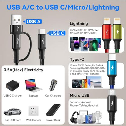 Minlu 6 in 1 Multi Charging Cable, USB A/USB C Charger Cable, 2 Pack 6Ft - size: 6 ft