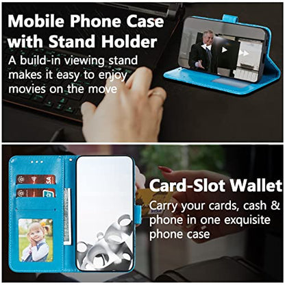 EYZUTAK Case for Samsung Galaxy A16 4G/5G, Premium Leather Magnetic Closure Flip Wallet Phone Case with Card Holder Cash Slot Stand Function Embossed Mandala Flower Slim Shockproof Lanyard Cover -Blue - color: Blue, size: Samsung Galaxy A16 4G/5G