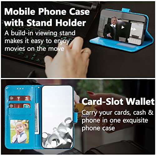 EYZUTAK Case for iPhone 13 Pro Max, Premium PU Leather Magnetic Flip Wallet Case with Card Holder Cash Slot Lanyard Strap Kickstand Function Embossed Mandala Flower Pattern Shockproof Cover - Blue - color: Blue, size: iPhone 13 Pro Max