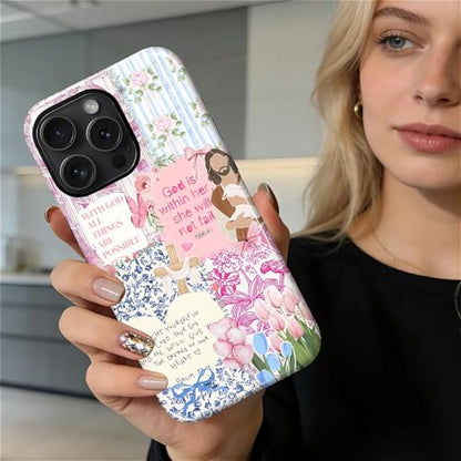 Case Designed for iPhone 14 Pro, Hybrid 2-Layer Case, Military-Grade Protection Durable Shockproof Anti-Scratch Phone Case, Pink Blue Jesus Collage - color: A Pink Blue Jesus Collage, size: Iphone 14 Pro