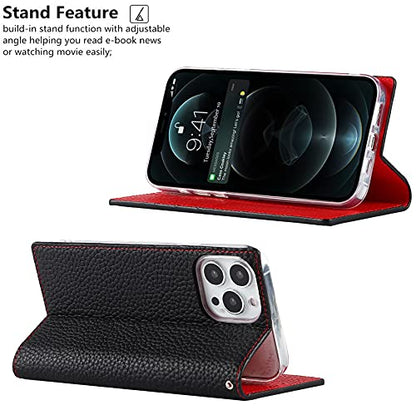 iCoverCase Compatible with iPhone 13 Pro Wallet Case, RFID Blocking Genuine Leather Magnetic Case with Wrist Strap and Card Slots Kickstand Feature Flip Cover 6.1 Inch (Black) - color: Black, size: iPhone 13 Pro