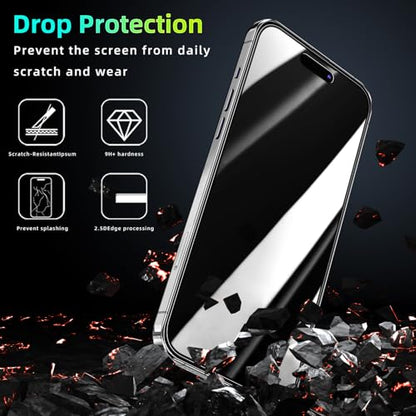 Pokolan [2 Pack] Privacy Screen Protector for iPhone 15,360 Degree 4-way Anti-Spy Tempered Glass Film Case Friendly, Bubble Free, 9H Full Coverage