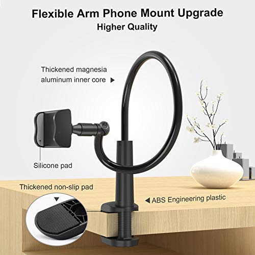 Phone Holder Bed Gooseneck Mount - Flexible Arm 360 Mount Clip Adjustable Bracket Clamp Stand Compatible with Cell Phone 11 Pro XS Max XR X 8 7 6 Plus 5 4, Samsung S10 S9 S8 for Bedroom Desk - color: Black
