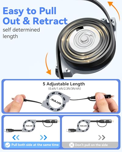 2 in 1 Retractable USB C Cable,Fast Charging Data Sync Cord, 60W
