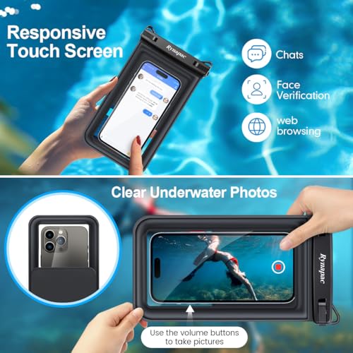 [Up to 8.5''] Waterproof Phone Pouch Floating 2 Pack, IPX8 Double Space Waterproof Phone Case with Lanyard for iPhone 17 16 15 Pro Max, Galaxy S26 Ultra, Cellphone Dry Bag Beach Cruise Ship Essentials - color: Black & Rose Red