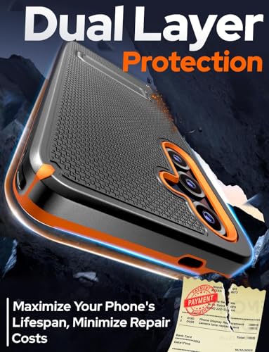 Designed for Samsung Galaxy S25 Plus Case with Belt Clip Holster | Rugged Cover with Strong Magnet & Kickstand Heavy Duty Combo - Black & Orange - color: Black & Orange