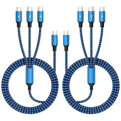 USB C Splitter Cable, 3 in 1 Multi Charging Cable, 2Pack 5FT - color: USB C-Blue_Black2-2Pack