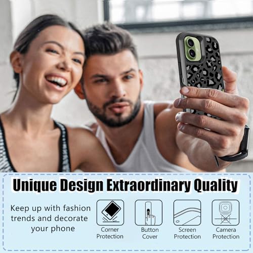 for iPhone 17 Case with Screen Protector Cute Black and Grey Leopard Print Design, Full Body Rugged Heavy Duty Shockproof Cheetah Phone Case for iPhone 17, 6.3inch - color: Black White