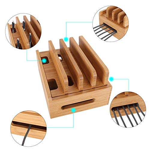 Bamboo Wood Multi-Device Desktop Dock Station Charger Holder Charging Cradle Charge Stand Compatible for iPhone 16 15 14 13 12 11 Pro Max XS XR X iPad 3 4 Mini Pro Air Samsung Huawei Smartphones - color: Small