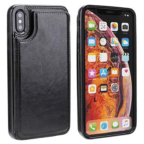 ONETOP for iPhone Xs Max Wallet Case with Credit Card Holder,Black | Kickstand,ID/Cash Holder,Case Wallet with Card Slots,Double Magnetic Clasp,Durable PU Leather Shockproof Cover for Women Men - color: iPhone Xs Max 6.5" Black