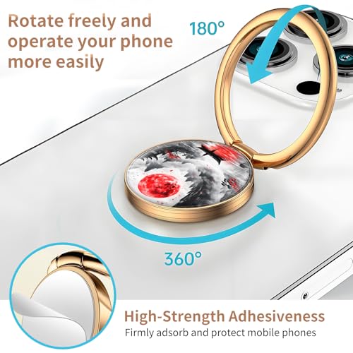 Cell Phone Ring Holder, Cute Metal Phone Grip Stand Finger Ring Kickstand, Flexible 360°Rotation Phone Tablet Case Accessories Compatible with Most Phones Red Moon Boat - color: Red Moon Boat