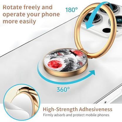 Cell Phone Ring Holder, Cute Metal Phone Grip Stand Finger Ring Kickstand, Flexible 360°Rotation Phone Tablet Case Accessories Compatible with Most Phones Red Moon Boat - color: Red Moon Boat