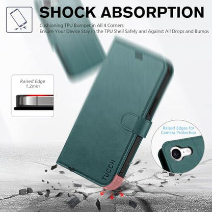 TUCCH Case Wallet for iPhone 17e/16e (6.1"), RFID Blocking Folio, Teal Blue | 4 Card Holders, Kickstand, PU Leather, Magnetic Closure, Shockproof TPU Shell, Protective Flip Cover - color: Textured Teal Blue