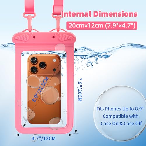 IPX8 Waterproof Phone Pouch Universal Cell Phone Dry Bag Patented Sealed Lock Lanyard Mobile Phone Case for Swimming Surfing Beach for iPhone 17 16 15 Samsung S26 S25 Xiaomi up to 8.9" - color: Pink - 2 Pack