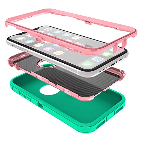 MXX Compatible with iPhone Xr Case, 3-Layer Super Protective Full Heavy Duty Body Tough Rugged Bumper Cover, Shock & Dust Proof, Designed for Apple Xr Phone Case 6.1" - color: Aqua/Light Pink