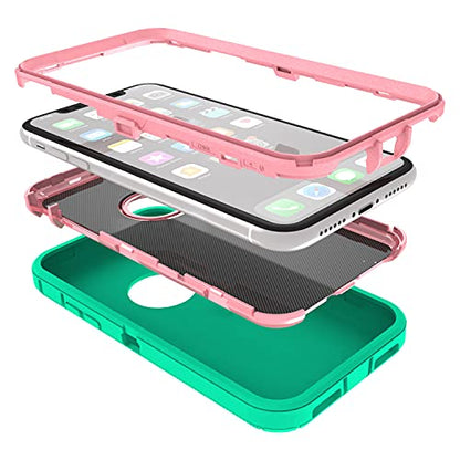 MXX Compatible with iPhone Xr Case, 3-Layer Super Protective Full Heavy Duty Body Tough Rugged Bumper Cover, Shock & Dust Proof, Designed for Apple Xr Phone Case 6.1" - color: Aqua/Light Pink