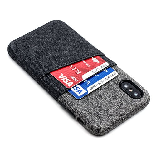 Dockem Luxe Wallet Case for iPhone X/XS: Slim Minimalist Case w/ 2 Credit Card Holder Slots: UltraGrip Canvas Style Synthetic Leather (Black and Grey) - color: Black and Grey