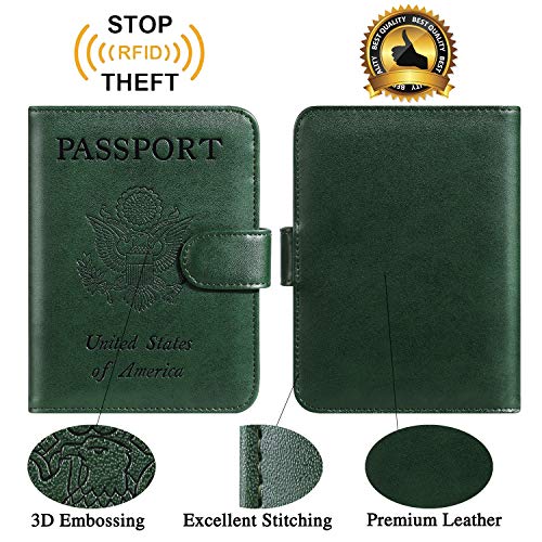 Passport Holder Cover Wallet RFID Blocking, Travel Essentials | Leather Card Case, Travel Accessories for Women Men, Atrovirens - color: Atrovirens
