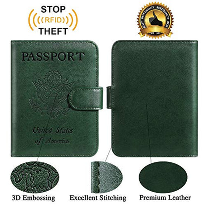 Passport Holder Cover Wallet RFID Blocking, Travel Essentials | Leather Card Case, Travel Accessories for Women Men, Atrovirens - color: Atrovirens