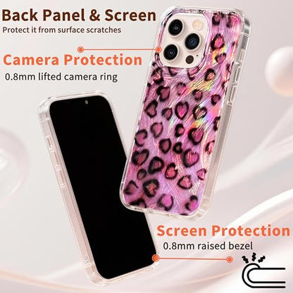 Compatible with iPhone 12&12Pro Case,with [Soft Slim][Camera Protection] Cute Leopard Print Love Shiny Aesthetic Phone Cover Anti-Yellowing Shockproof Protective Cover for Women Girl-Pink - color: Leopard Print Love, size: iPhone 12/12 Pro