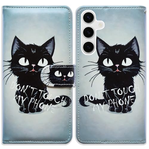 Bcov Case for Galaxy S25 FE,Cute Black Cat Style Leather Flip Phone Case Wallet Cover with Card Slot Holder Kickstand for Samsung Galaxy S25 FE - color: Cute Black Cat Style