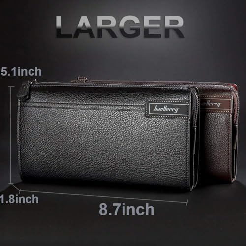 Mens Wallet Long Purse Leather Clutch Large Business Handbag Phone Card Holder Case Gift for Men Father Son Husband Boyfriend - color: Y-brown